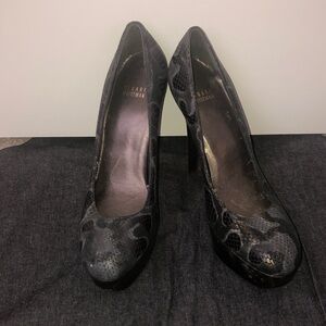 Stuart Weitzman Black Snake-Print Platform Pumps